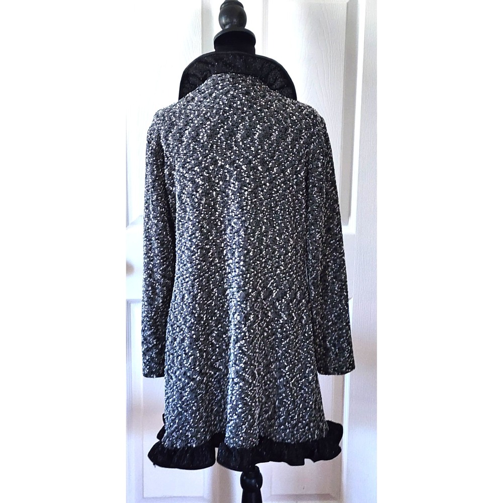 Joseph Ribkoff Jacket Lightweight Blk & Wht Tweed Ruffled Collar to Hem - Picture 2 of 15